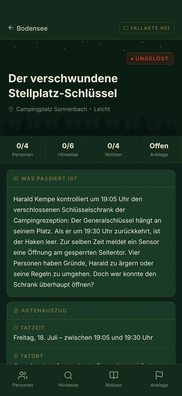 Fallakte mit Tatzeit und Tatort